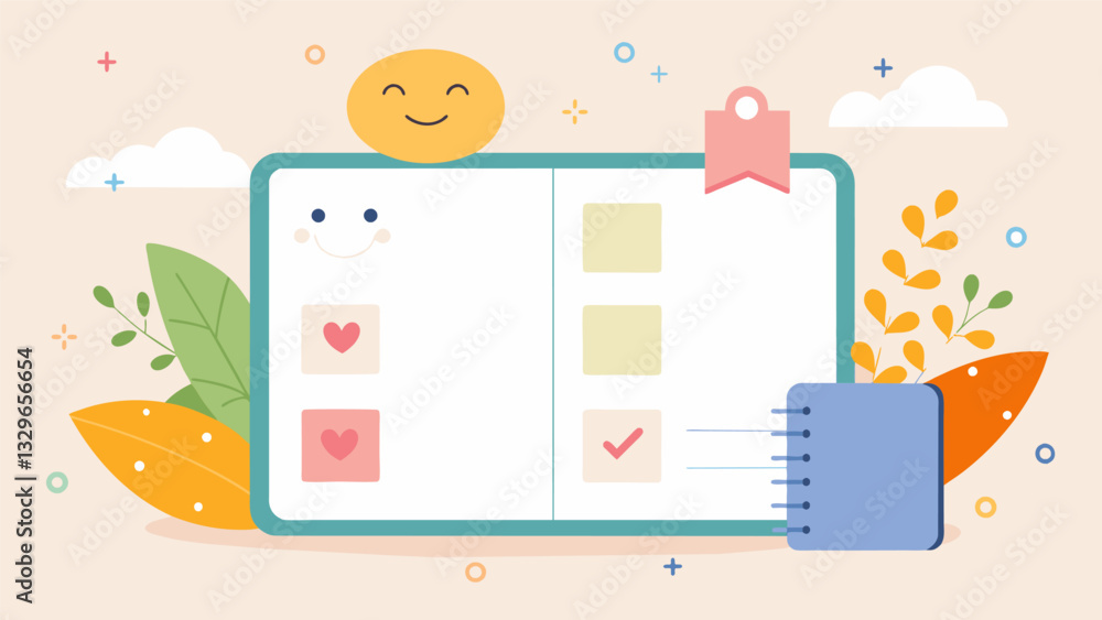 Poster a simple and minimalistic happiness planner with space to reflect on daily happiness and set goals f