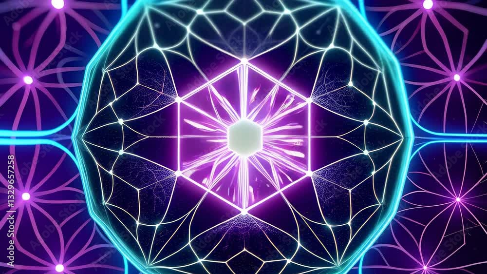 Aufkleber big data analytics scalable concept. vibrant geometric design with a hand reaching towards glowing p