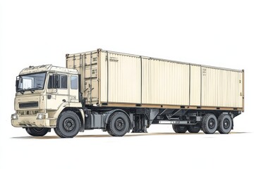 Detailed Illustration of Cargo Truck with Container on White Background