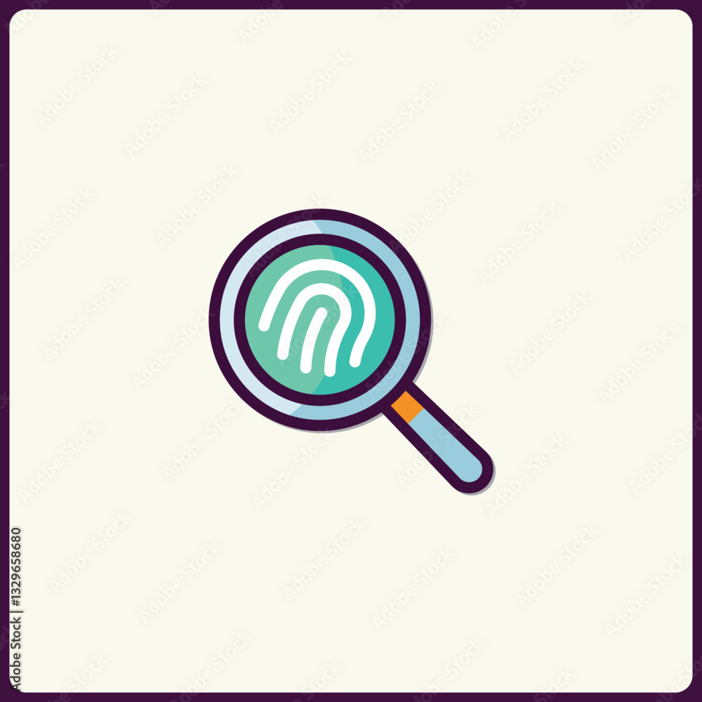 Poster fingerprint analysis with magnifying glass icon for identity verification concept