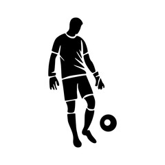 Soccer player running with ball, footballer isolated vector silhouette, football player