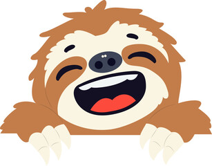 Happy Sloth Peeking Over Sign