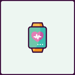 Smartwatch Icon with Heart Rate Monitor Displaying Health and Fitness