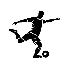 Soccer player running with ball, footballer isolated vector silhouette, football player