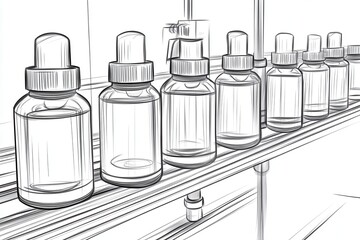 Transparent Dropper Bottles on a Shelf in Black and White Style