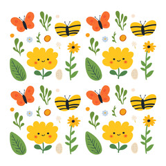 pattern pattern in bright colors flowers butterflies plants