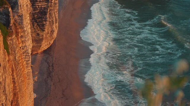 Breathtaking View of Cliffs d'Aval in &Eacute;tretat, Normandy at Summer Sunset