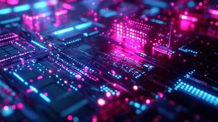 Obraz premium Close-up of Glowing Qubits in Futuristic Quantum Maze