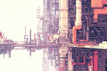 Abstract Technological Structure with Pipes and Industrial Design