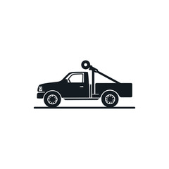 tow truck lifting car ow Truck Silhouette Icon: Minimalist Black Vector Design with Hook and Cable