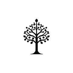 Tree of Life icon Minimalist Tree Silhouette Vector: Black Symmetrical Design with Circular Leaves or Fruits