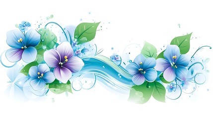 Blue floral design with wave.