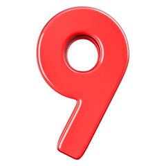 3D Red Number 9