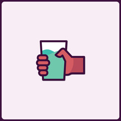 Graphic illustration depicting a hand holding a glass of refreshing liquid