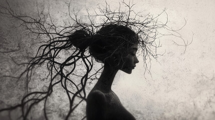 Silhouette of a tired and stressed woman.