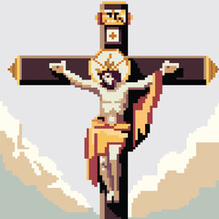 Obraz premium Holy Sacrifice of Jesus Christ Crucifixion in Pixel Art