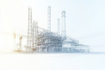 Obraz premium Industrial Power Plant Outline in Minimalist Design Style
