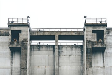 Concrete Dam Structure with Industrial Features and Calm Atmosphere