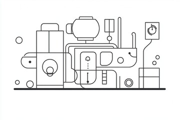 Abstract Line Art Composition of Kitchen Appliances and Devices