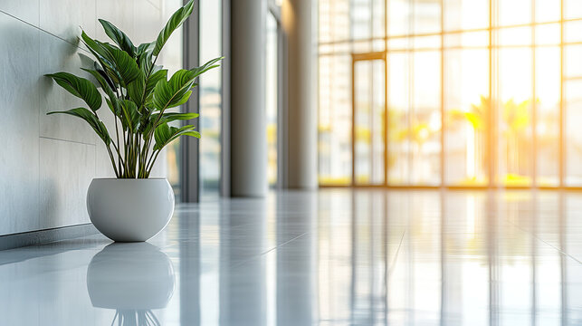 Modern office lobby with clean design, conveying simplicity and professionalism in a serene workspace.