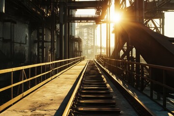 Obraz premium Industrial Pathway with Sunlight at a Manufacturing Facility