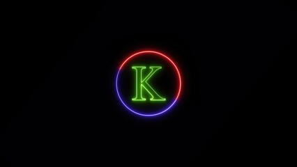 Letter K glows brightly, radiating bold energy and creativity, adding flair to contemporary typography.