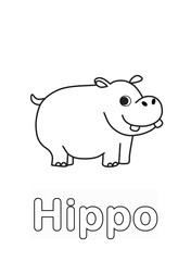Alphabet Coloring Page for Kids. Children's Coloring Activity sheet. Cute Hippopotamus Illustration to Color.