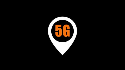 Location with 5G symbol representing high-speed connectivity, modern technology, and enhanced network coverage in digital maps.