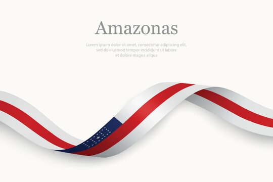 Amazonas flag on Waving ribbon. State of Brazil