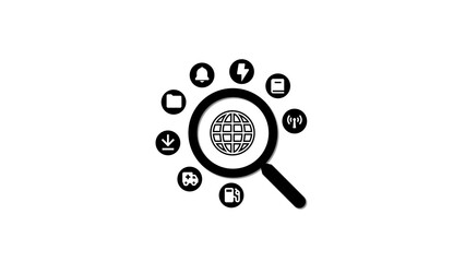 Magnifying glass with different accessories symbolizing scrutiny, discovery, and focus, essential for inspection, search tools, and enhanced visibility.