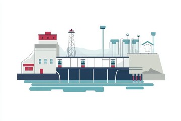 Obraz premium Industrial Complex with Machinery and Structures on a Water Body