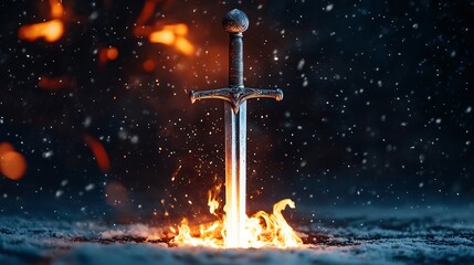 Enchanting Silver Sword Engulfed in Flames - Magical Photo