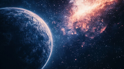 Obraz premium Stunning blue planet space scene with nebula and stars cosmic background sky art dark night light