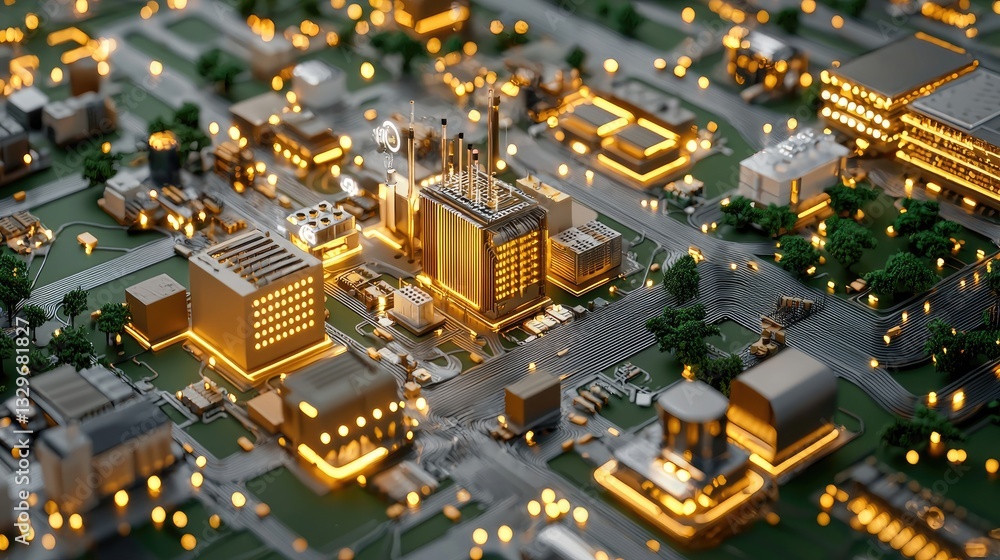 Poster industry 4.0 concept--automated factories connected via cloud-based data networks.