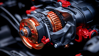 Detailed close-up view of intricate engine components