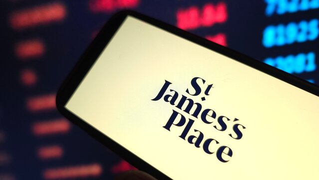 Konskie, Poland - March 11, 2025: St. James`s Place company logo displayed on mobile phone