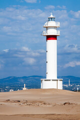 Lighthouse of Delta del Ebro among the Fangar beach