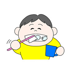 Obraz premium 歯みがきをする男の子のイラスト