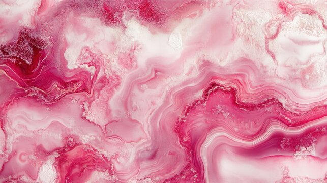 Abstract thulite marble background featuring vibrant pink swirls and creamy white patterns copy space