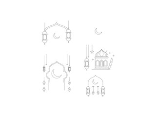 Elegant Islamic design elements for Ramadan or Eid. Minimal, line-art Islamic design elements vector outline design, suitable for Ramadan or Eid celebrations.