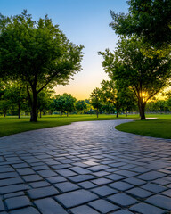 Fototapeta premium Serene park path at golden hour