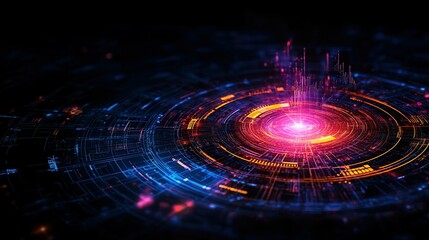 Obraz premium Vibrant Abstract Digital Visualization with Colorful Circles and Light Pulses