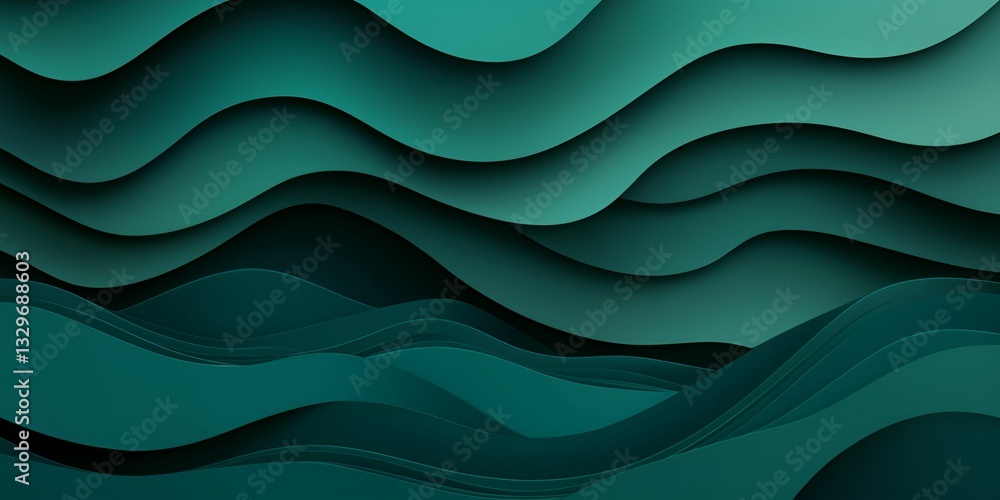 Poster abstract background topographic lines depth concept. abstract layered waves in shades of teal and gr