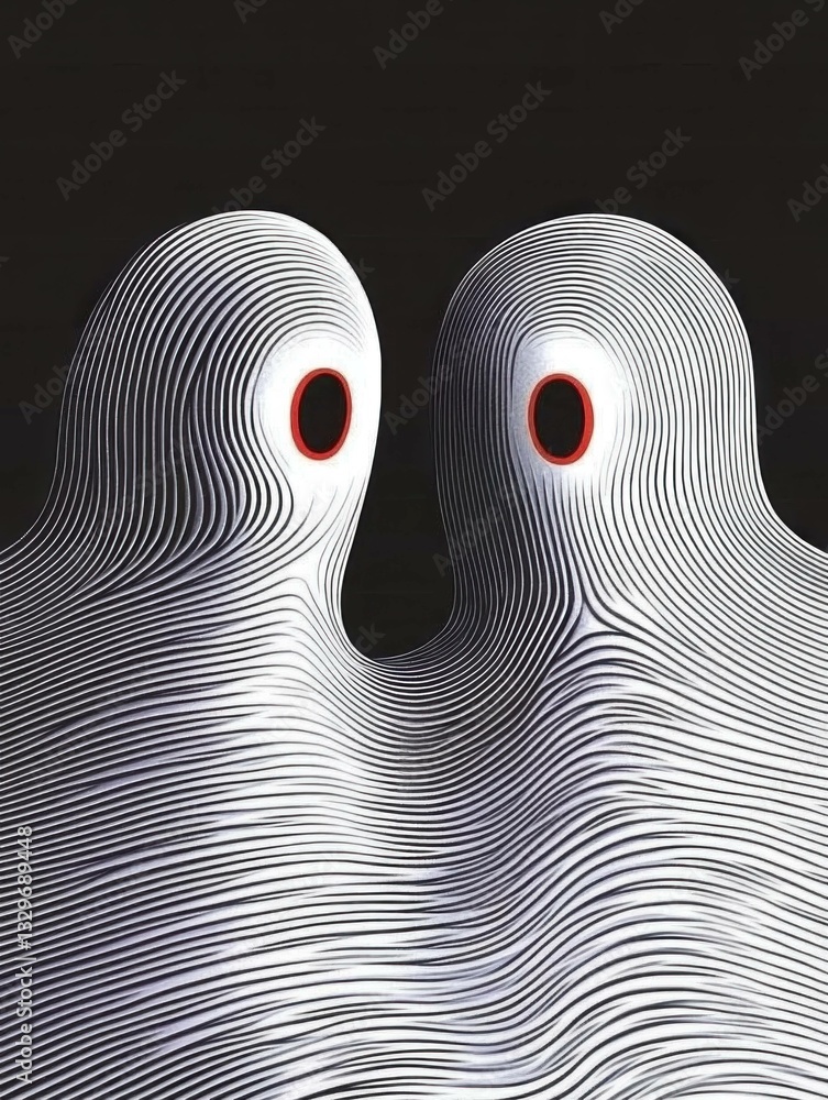 Poster abstract representation of connection with two intertwined figures, emphasizing unity and emotional 