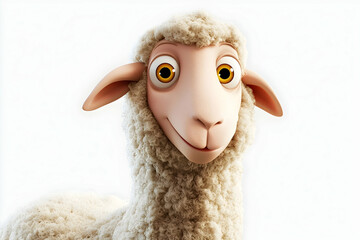 Sheep with a happy and playful look against a simple white background.