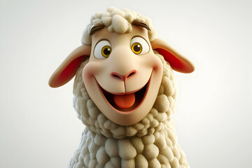 Sheep showing a bright and friendly smile on a clean white backdrop.