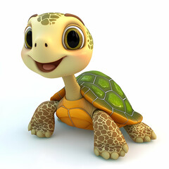 Turtle showing an energetic and cheerful smile on a plain white backdrop.