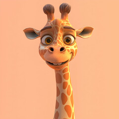 Giraffe with a glowing playful pattern, grinning mischievously on a peach backdrop.