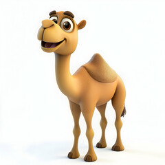 Camel standing joyfully with a bright mood on a plain white background.