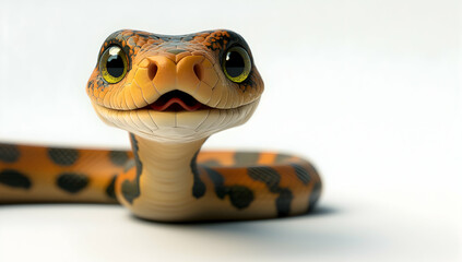 Snake appearing friendly and full of energy on a white backdrop.